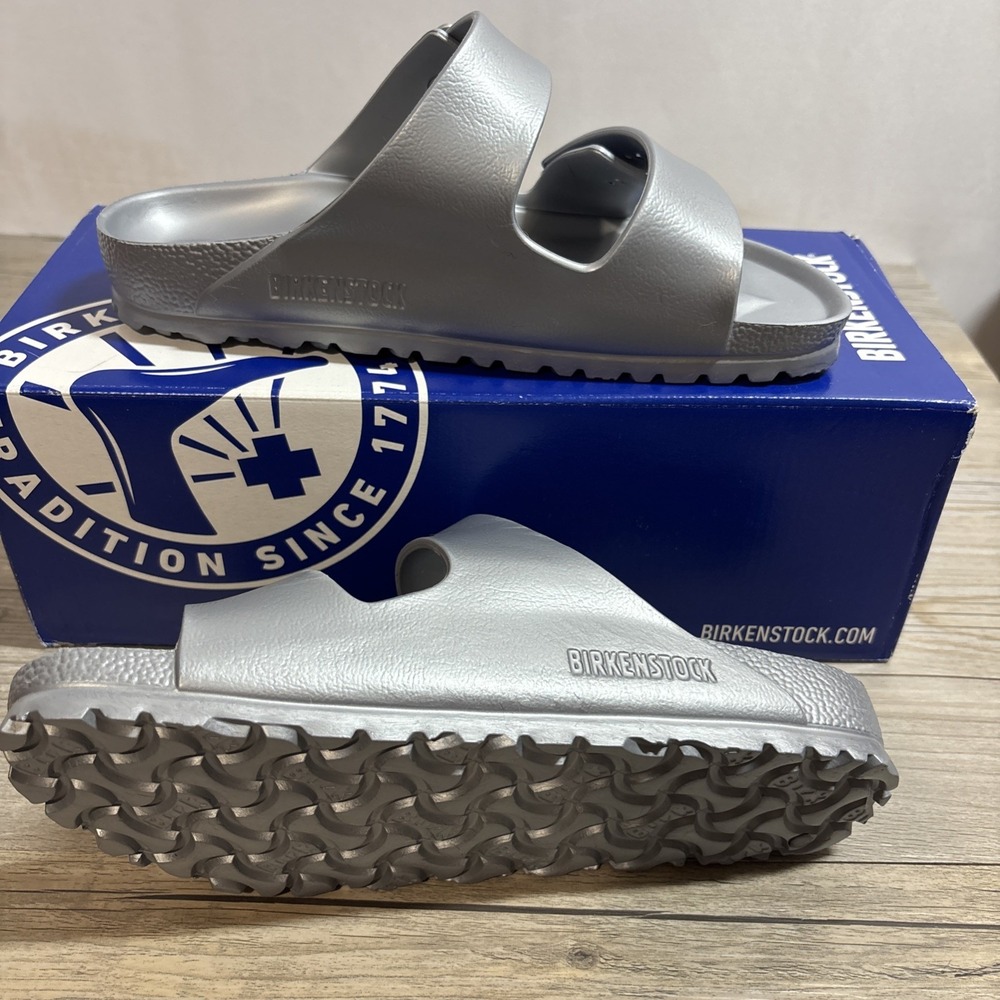 Birkenstock Silver Arizona EVA 35 Narrow Fit L4 M2‎  Youth 4? Missing 1 Buckle - Picture 7 of 8